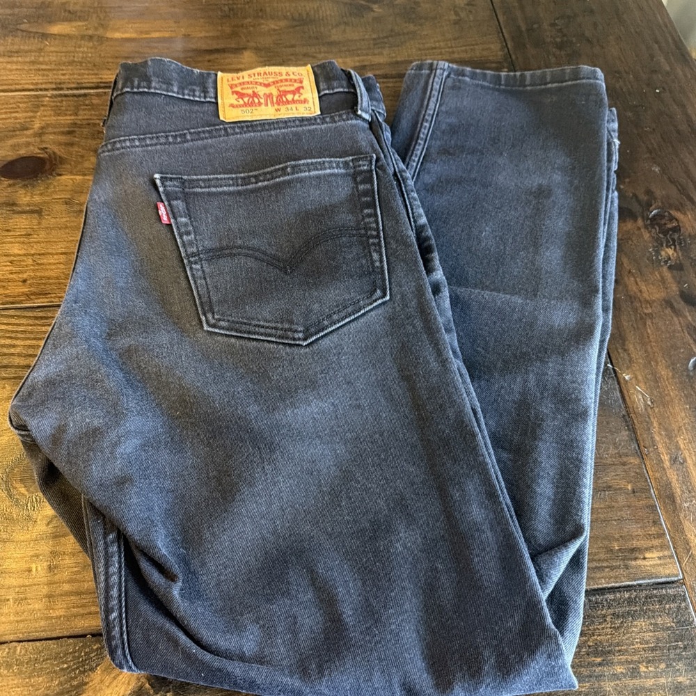 Levi's 502 Men's Jeans 34x32 Black Gray Wash Taper Fit Denim - Picture 10 of 11